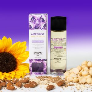 Aceite de masaje bio con cristales naturales, certificado. Amatista Almendra Dulce