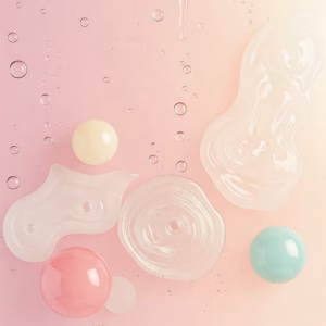 Ilustración abstracta de lubricantes representando deslizamiento, placer y diferentes texturas (agua, silicona, efectos).